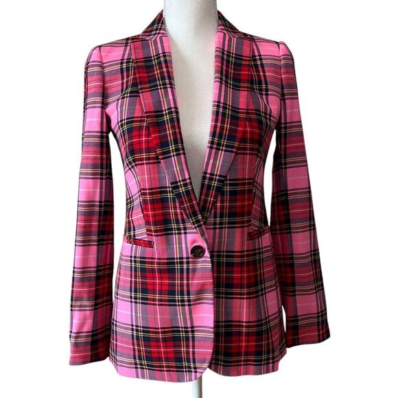 RARE J. Crew Parke Blazer Jacket Pink Tartan Stewart Plaid Check Holiday Size 0 - Picture 3 of 10